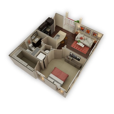 Floor plan for 1 bed, 1 bath, 592 sqft
